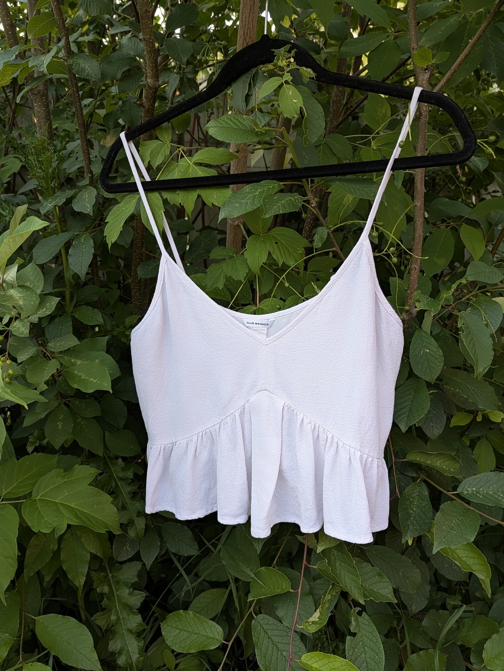 Club Monaco White Ruffle Cami Crop Top Large Coquette Cottagecore Boho Blouse - Picture 4 of 10